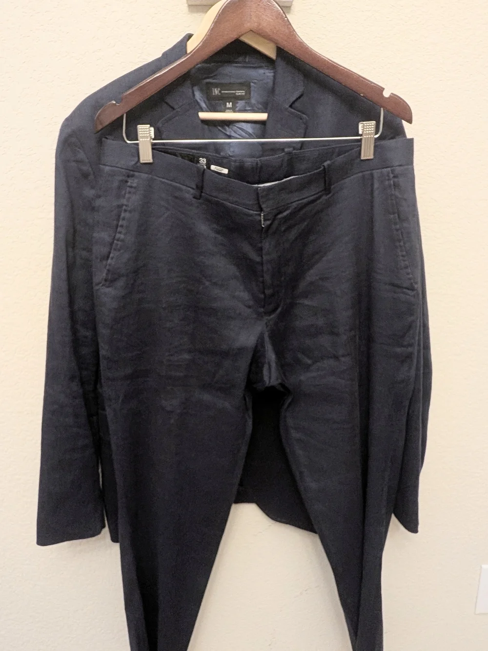 INC Men’s Navy Linen Suit Set Slim Fit Jacket M Pants 33x30